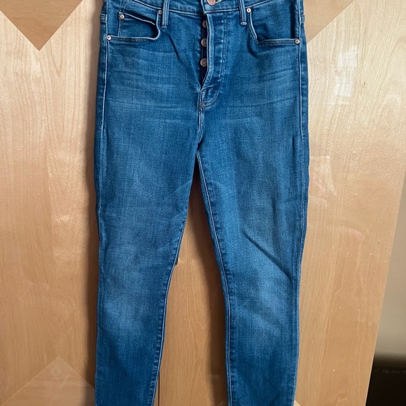 MOTHER High Rise Blue Jeans with Heart Design - Picture 2 of 6